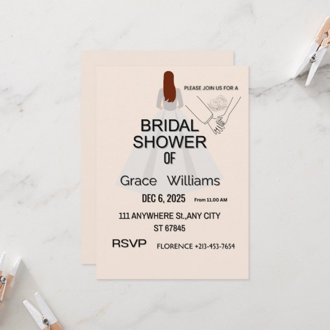 Elegant Bridal Shower Invitation | Printable & Cus (Voorkant / Achterkant in situ)