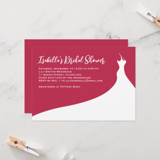 Elegant Bridal Shower Invitation viva magenta Kaart (Voorkant / Achterkant in situ)
