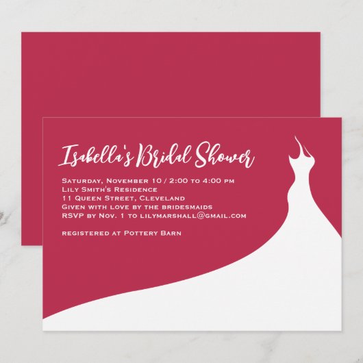 Elegant Bridal Shower Invitation viva magenta Kaart (Voorkant / Achterkant)
