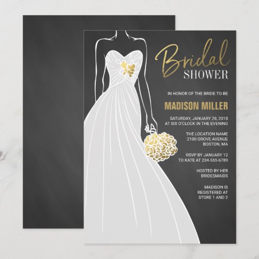 Elegant Bridal Shower Invitation | Zwart en goud Kaart (Voorkant / Achterkant)