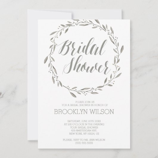 Elegant Bridal Shower Invitations Grey Wreator Kaart (Voorkant)