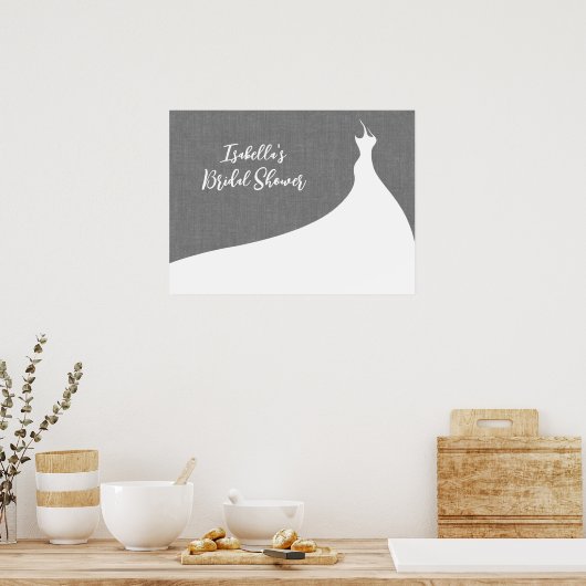 Elegant Bridal Shower Poster gray linen (Keuken)