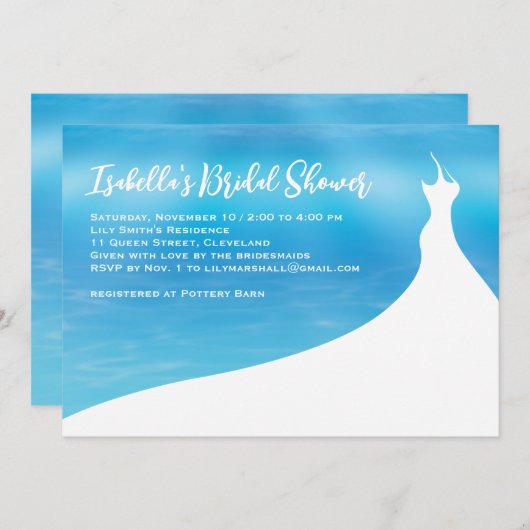 Elegant Bridal Shower Uitnodiging blauwe waterverf (Voorkant / Achterkant)