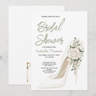 Elegant Bridal Shower with White Floral High Heel Kaart