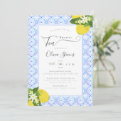 Elegant Bridal Tea Lemons Portugese Tegels Shower Kaart (Staand voorkant)