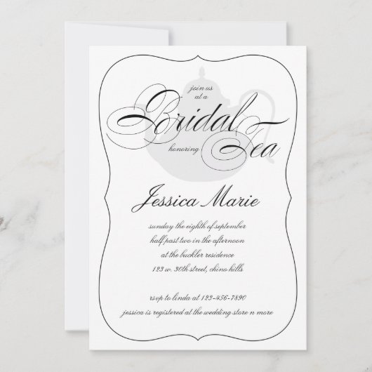 Elegant Bridal Tea Party in Black & White Kaart (Voorkant)