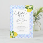 Elegant Bridal Tea Party Lemons Blue Tegels Shower Kaart (Staand voorkant)