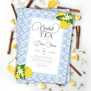 Elegant Bridal Tea Party Lemons Blue Tegels Shower Kaart