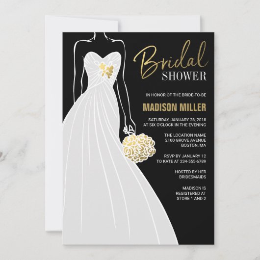 Elegant Bride Black Gold Foil Vrijgezellenfeest Kaart (Voorkant)