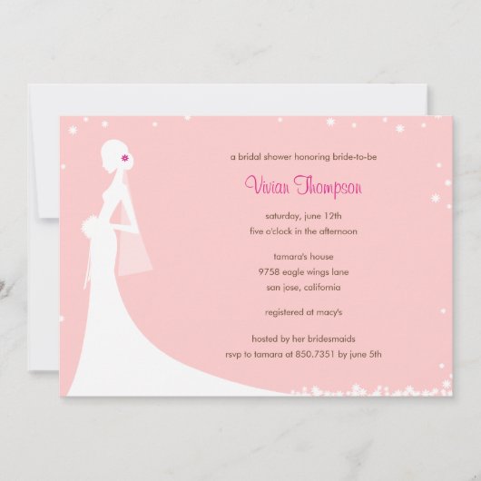 Elegant Bride Bridal Shower Invitation - Roze Kaart (Voorkant)