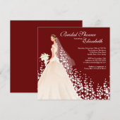 Elegant Bride Bridal Shower Invitation Wine White Kaart (Voorkant / Achterkant)