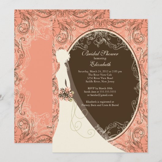 Elegant Bride Bridal Shower Invitations Kaart (Voorkant / Achterkant)