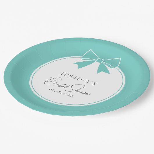 Elegant Bride & Co. Blauwgroen Blue Bow Vrijgezell Papieren Bordje (Gekanteld)