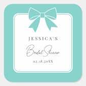 Elegant Bride & Co. Blauwgroen Blue Bow Vrijgezell Vierkante Sticker (Voorkant)