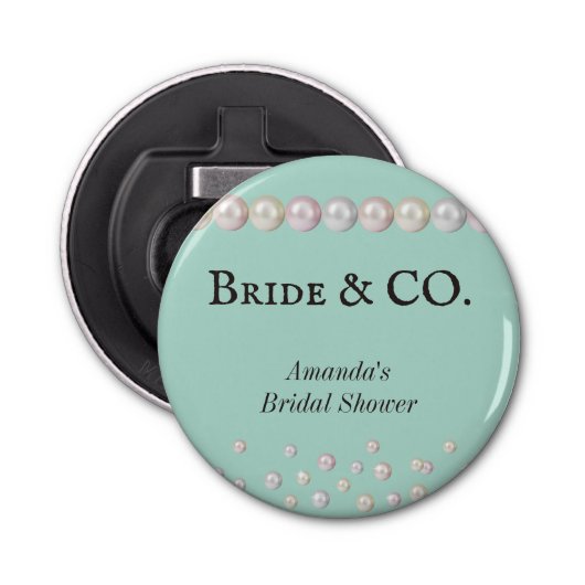 Elegant Bride & Co Blauwgroen Blue Pearl Vrijgezel Button Flesopener (Voorkant)