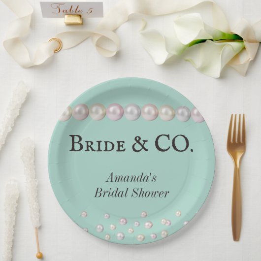 Elegant Bride & Co Blauwgroen Blue Pearl Vrijgezel Papieren Bordje (Huwelijk)