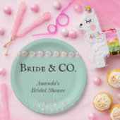 Elegant Bride & Co Blauwgroen Blue Pearl Vrijgezel Papieren Bordje (Feest)