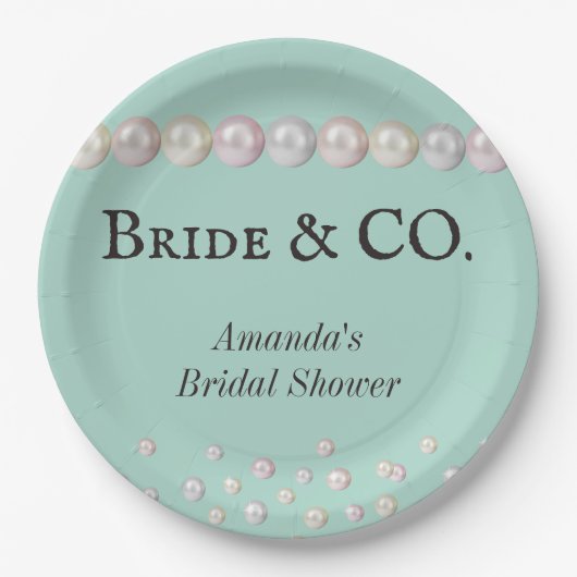 Elegant Bride & Co Blauwgroen Blue Pearl Vrijgezel Papieren Bordje (Voorkant)