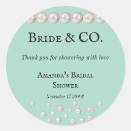 Elegant Bride & Co Blauwgroen Blue Pearl Vrijgezel Ronde Sticker