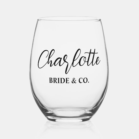 Elegant Bride & Co. Bruidsfeest Teal Wijnglas Zonder Voet (Voorkant)