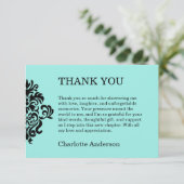 Elegant Bride & Co. Damast Bruidsfeest Teal Bedankkaart (Staand voorkant)