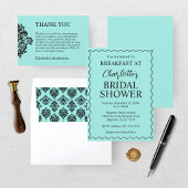 Elegant Bride & Co. Damast Bruidsfeest Teal Bedankkaart
