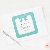 Elegant Bride & Co. Turkoois Lint Bruiloftsfeest Vierkante Sticker (Envelop)