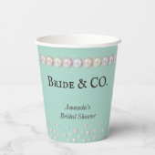 Elegant Bride & Co Turquoise Blauwe Parel Bruidsme Papieren Bekers (Achterkant)