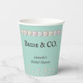 Elegant Bride & Co Turquoise Blauwe Parel Bruidsme Papieren Bekers (Voorkant)