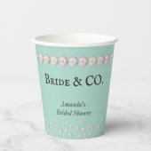 Elegant Bride & Co Turquoise Parel Bruidsdouche Papieren Bekers (Voorkant)