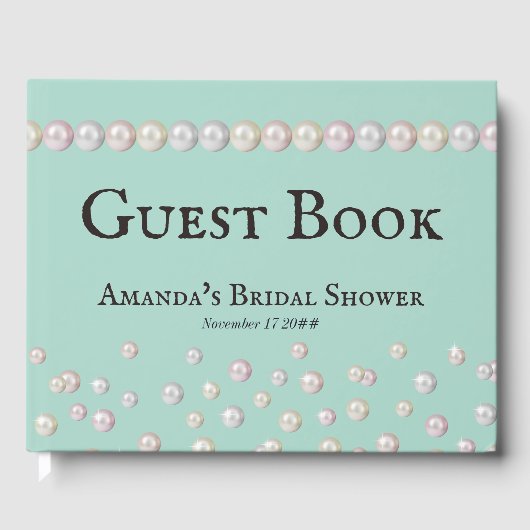 Elegant Bride & Co Turquoise Parel Bruiloftsborrel Gastenboek (Voorkant)