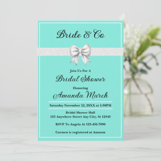 Elegant Bride & Co Wit Glitter Vrijgezellenfeest Kaart (Staand voorkant)