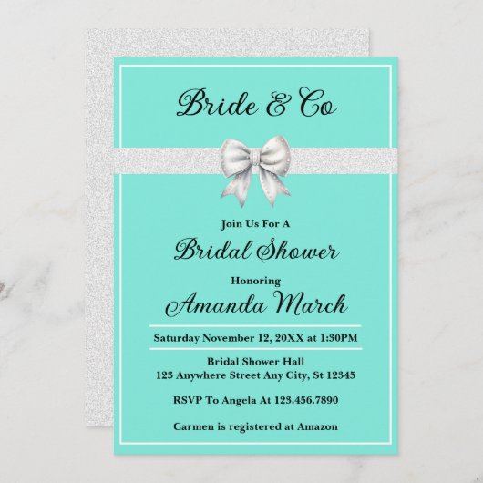 Elegant Bride & Co Wit Glitter Vrijgezellenfeest Kaart (Voorkant / Achterkant)