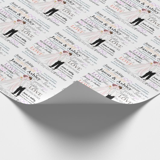 Elegant bride en bruinnamen bruiloft paper cadeaupapier (Hoek)