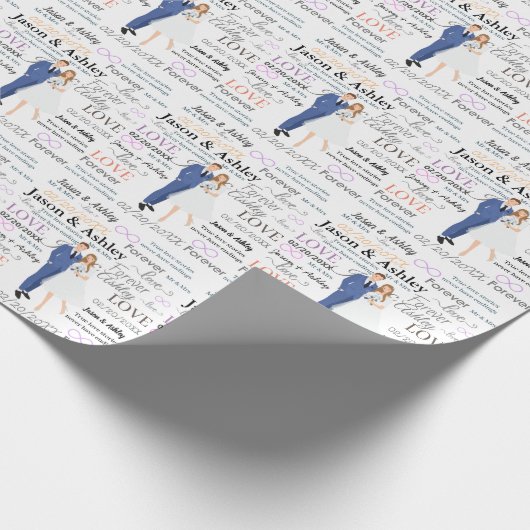 Elegant bride en bruinnamen/datum cadeaupapier (Hoek)