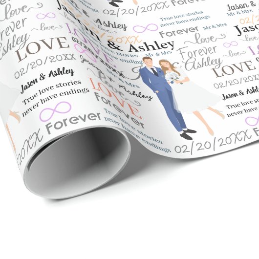 Elegant bride en bruinnamen/datum cadeaupapier (Rol Hoek)