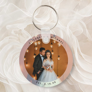 Elegant Bride en Groom Couple Photo Wedding Favor Sleutelhanger