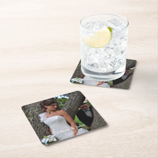 Elegant Bride en Groom Custom Photo Square Paper Kartonnen Onderzetters (Insitu)