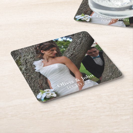 Elegant Bride en Groom Custom Photo Square Paper Kartonnen Onderzetters (Schuin)