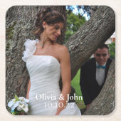 Elegant Bride en Groom Custom Photo Square Paper Kartonnen Onderzetters (Voorkant)