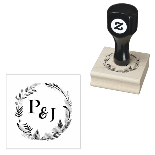 Elegant Bride en Groom Initialen Monogram Weddensc Rubberstempel (Gestempeld)