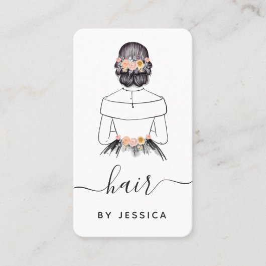 Elegant Bride Floral Chic Hairstyle Braid QR Code Visitekaartje (Voorkant)