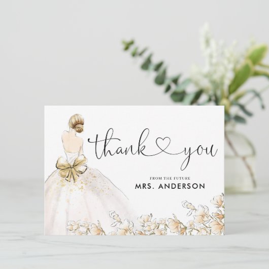 Elegant Bride Gown Dress Gold Floral Vrijgezellenf (Staand voorkant)