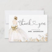 Elegant Bride Gown Dress Gold Floral Vrijgezellenf Bedankkaart (Voorkant)
