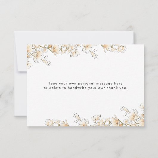 Elegant Bride Gown Dress Gold Floral Vrijgezellenf Bedankkaart (Achterkant)