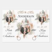 Elegant Bride & Groom Foto/Name Weddenschap White Inpakpapier Vel (Voorkant 3)