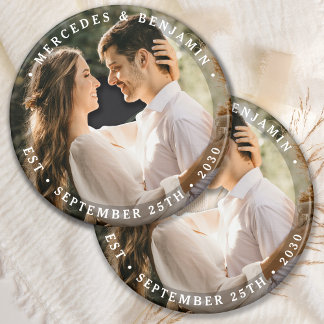 Elegant Bride Groom Modern Foto Name Date Weddensc Button Flesopener