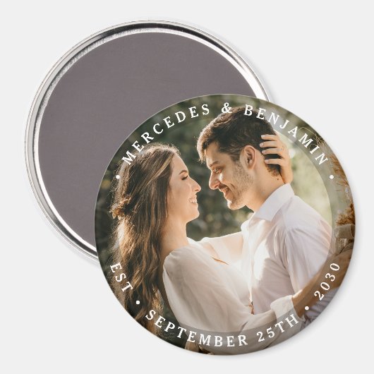 Elegant Bride Groom Modern Foto Name Date Weddensc Magneet (Voorkant / Achterkant)