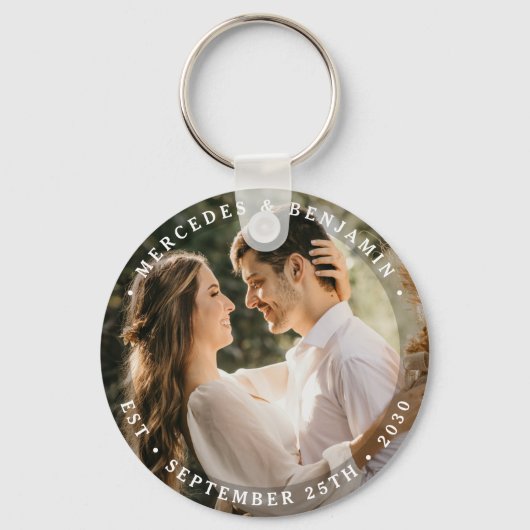 Elegant Bride Groom Modern Foto Name Date Weddensc Sleutelhanger (Voorkant)