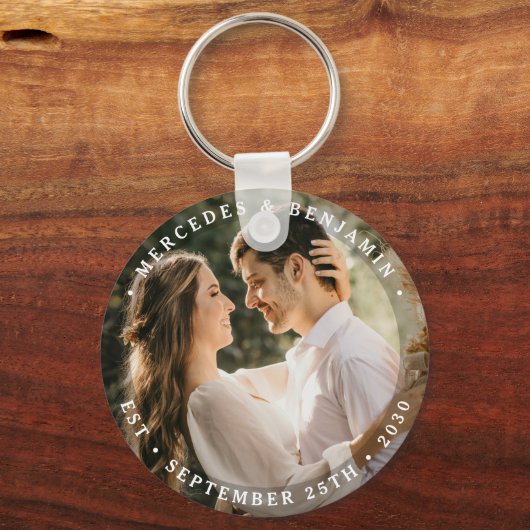 Elegant Bride Groom Modern Foto Name Date Weddensc Sleutelhanger (Voorkant)